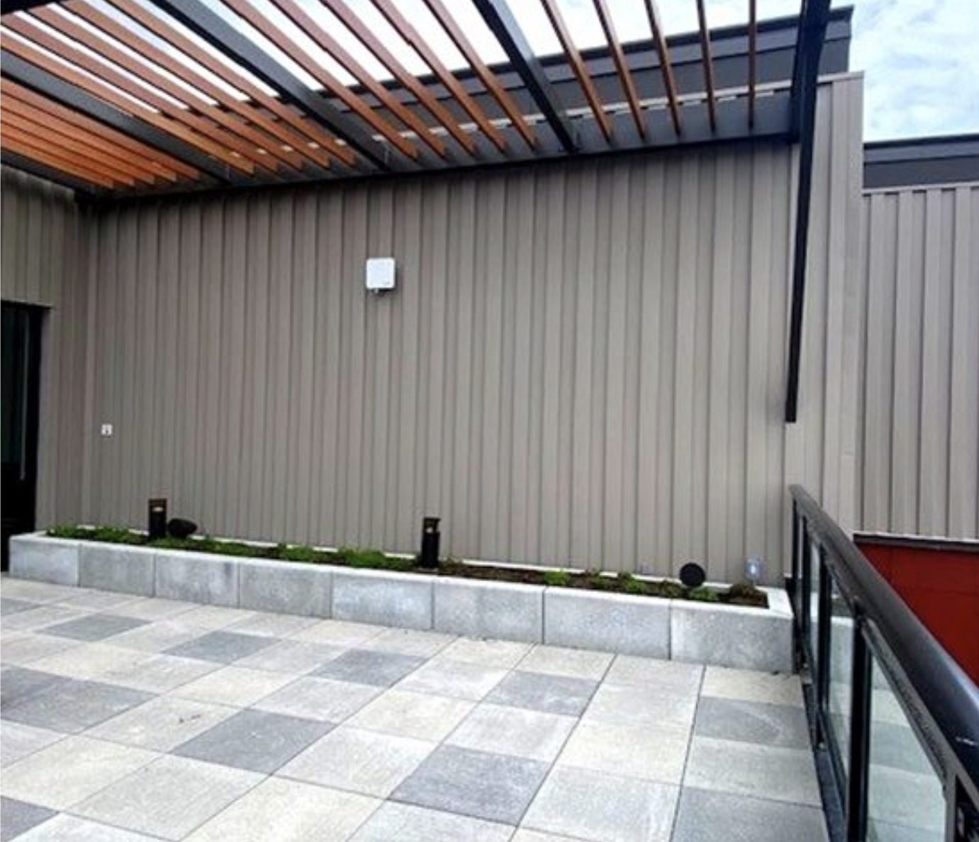 Patio space off the clubroom and pool deck at Rambler Columbus.
